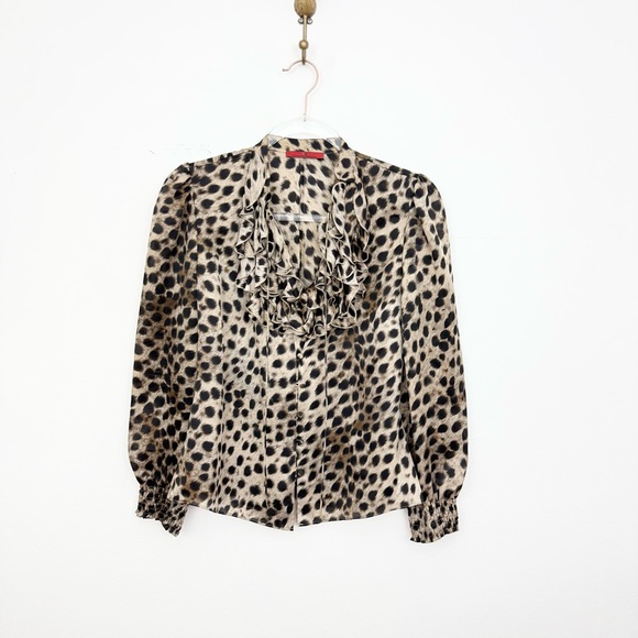 CH Carolina Herrera Silk Ruffle Animal Print Blouse - Picture 1 of 5
